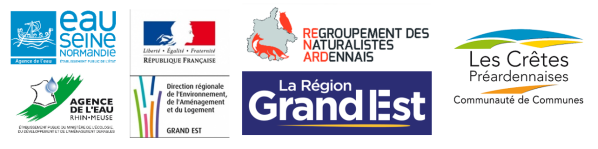 logos : agences de l'eau (Seine Normandie et Rhin Meuse), DREAL Grand Est, Région Grand Est, Communauté de communes des Crêtes Préardennaises et Association ReNArd